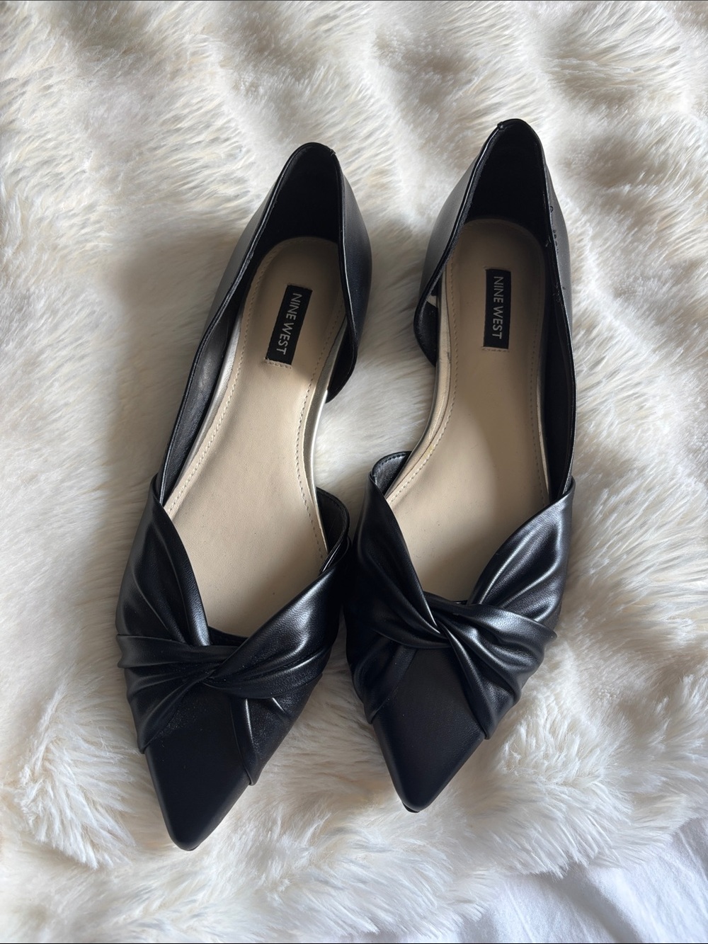 Nine West Black Pointed Knot D'Orsay Flats - Sleek Twisted Detail